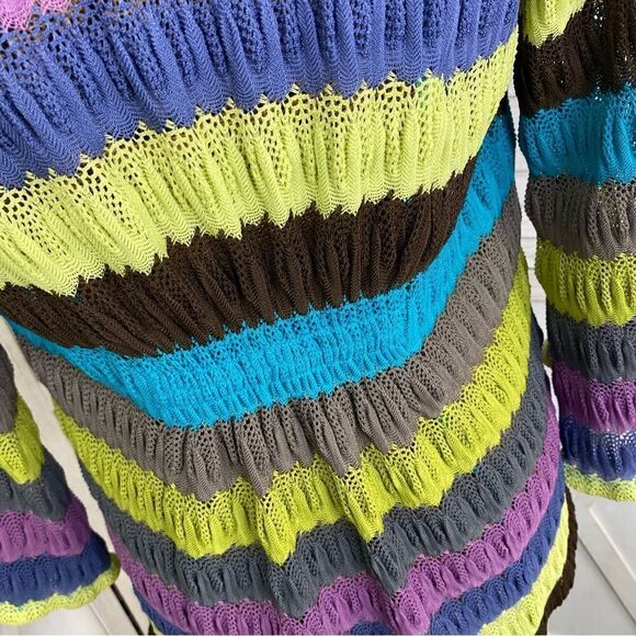 Peck & Peck Striped Crochet Open Front Cardigan Sweater  6 Gray Multi - Picture 8 of 12